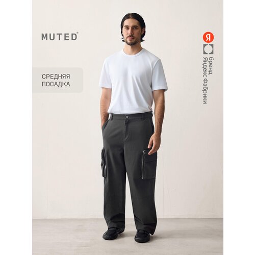 фото Брюки карго muted широкие из хлопка с карманами-портфелями, размер 3xl, темно-серый