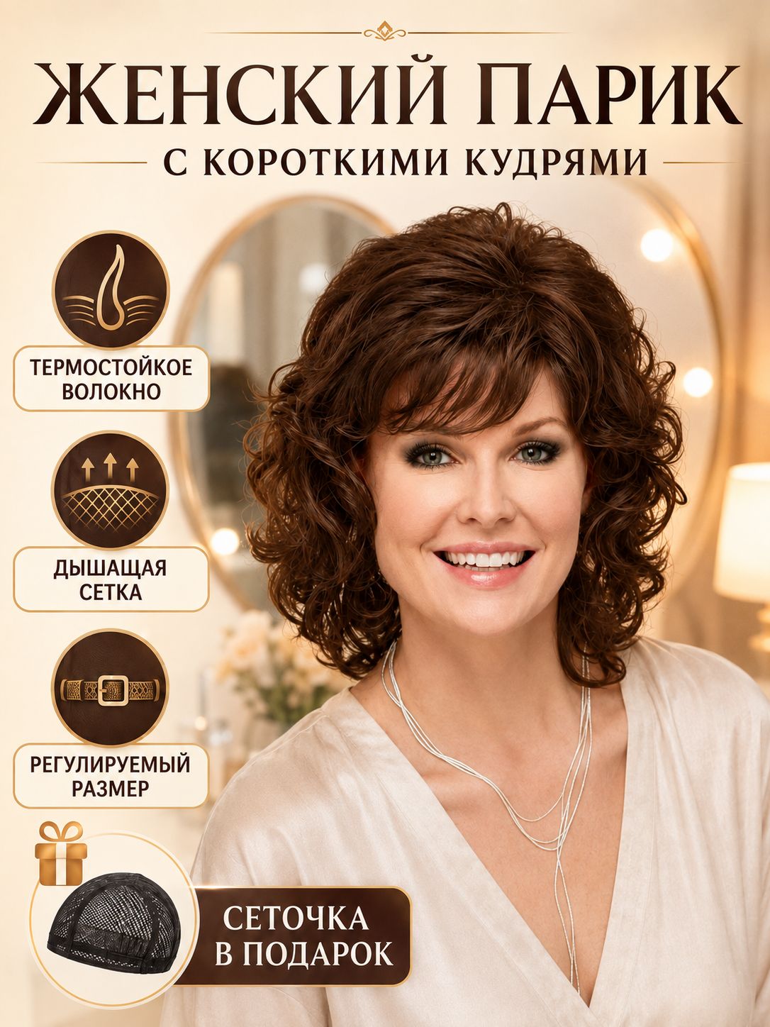 Парики женские, короткие вьющиеся волосы из высокотемпературного волокна