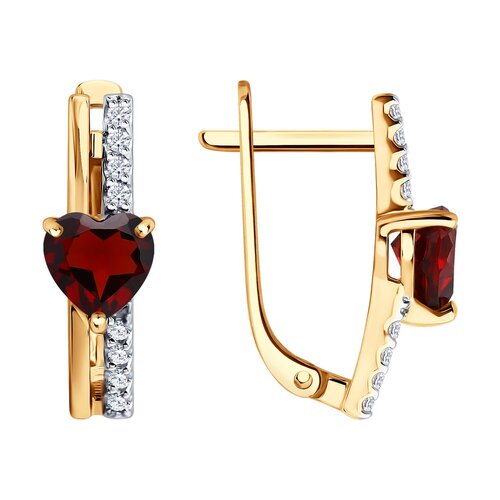фото Серьги diamant online, красное золото, 585 проба, гранат, фианит, , красный