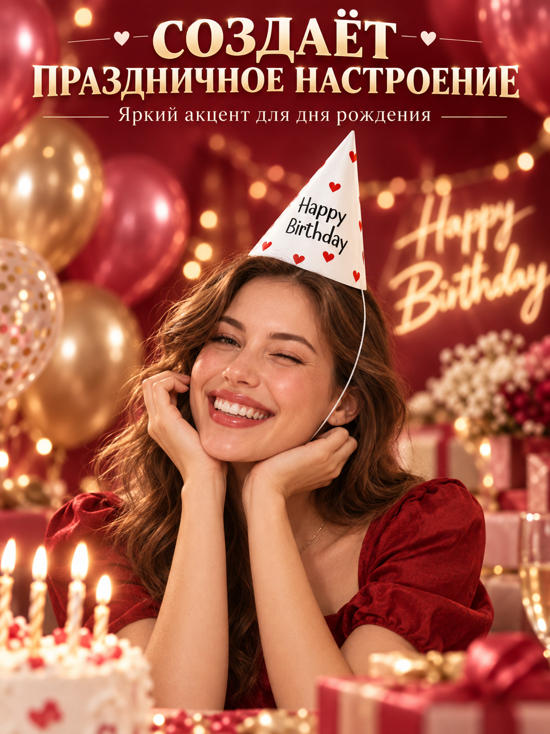 Колпак бумажный Страна Карнавалия Happy Birthday, набор 6 шт — фото 1