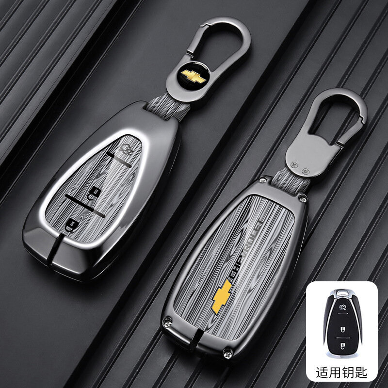Чехол для ключа Chevrolet с деревянным рисунком серый и эмблемой автомобиля для моделей Malibu XL, Trailblazer, Spark,
