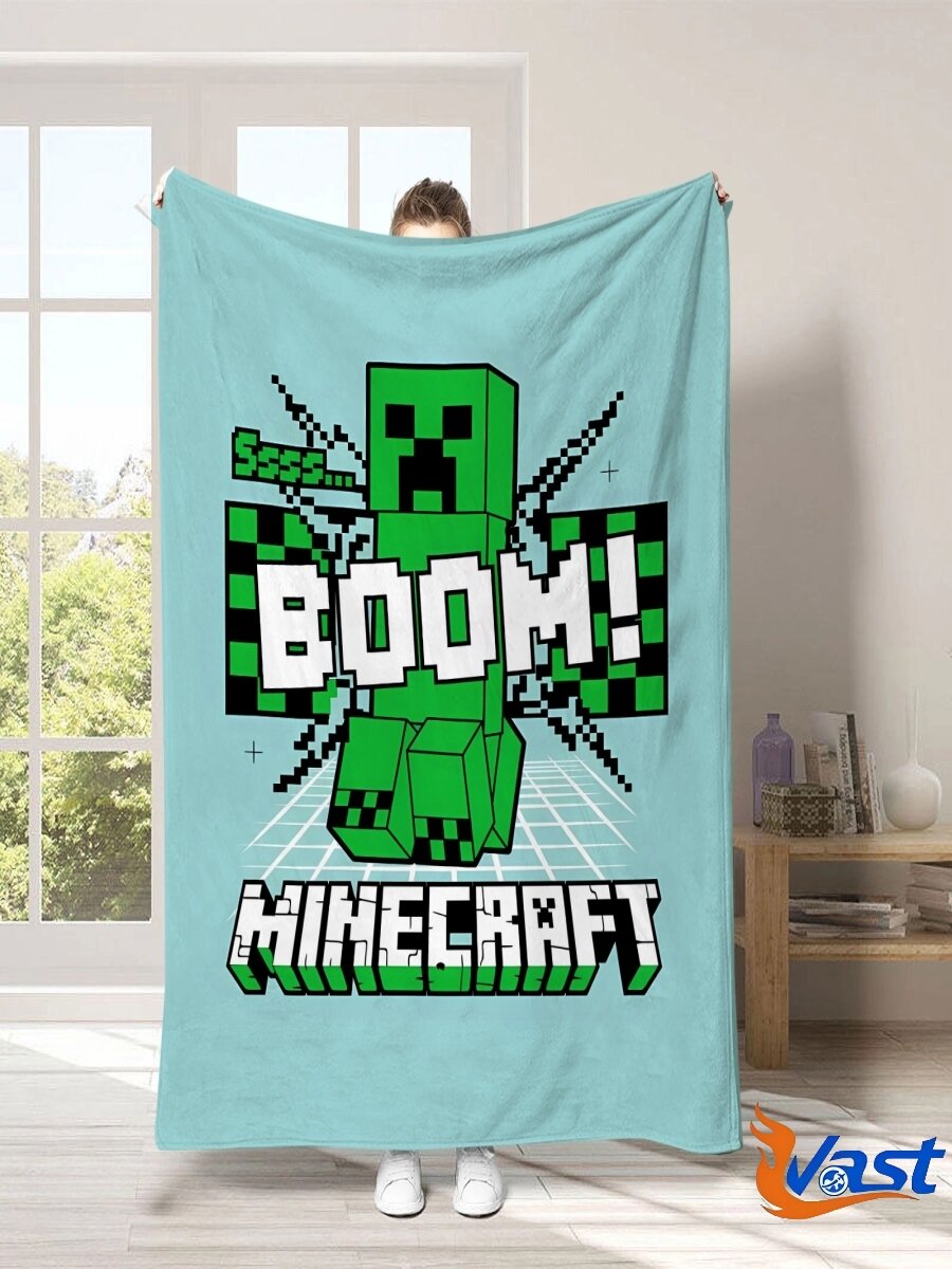 Детский фланелевый плед по мотивам игры Minecraft, мягкий теплый плед для детей, размер 150 200 см