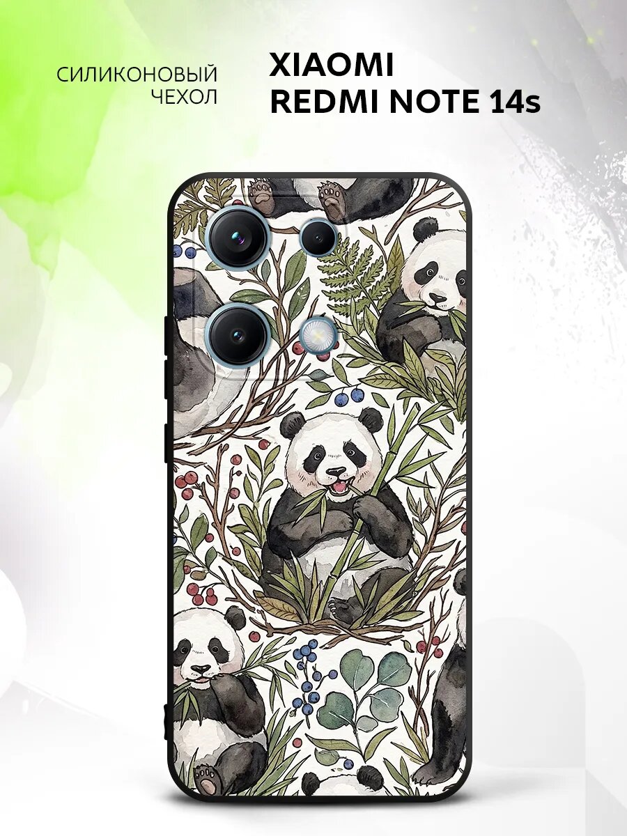 Чехол на Xiaomi Redmi Note 14s, Сяоми Редми Нот 14с защита камеры, накладка с рисунком милая панда