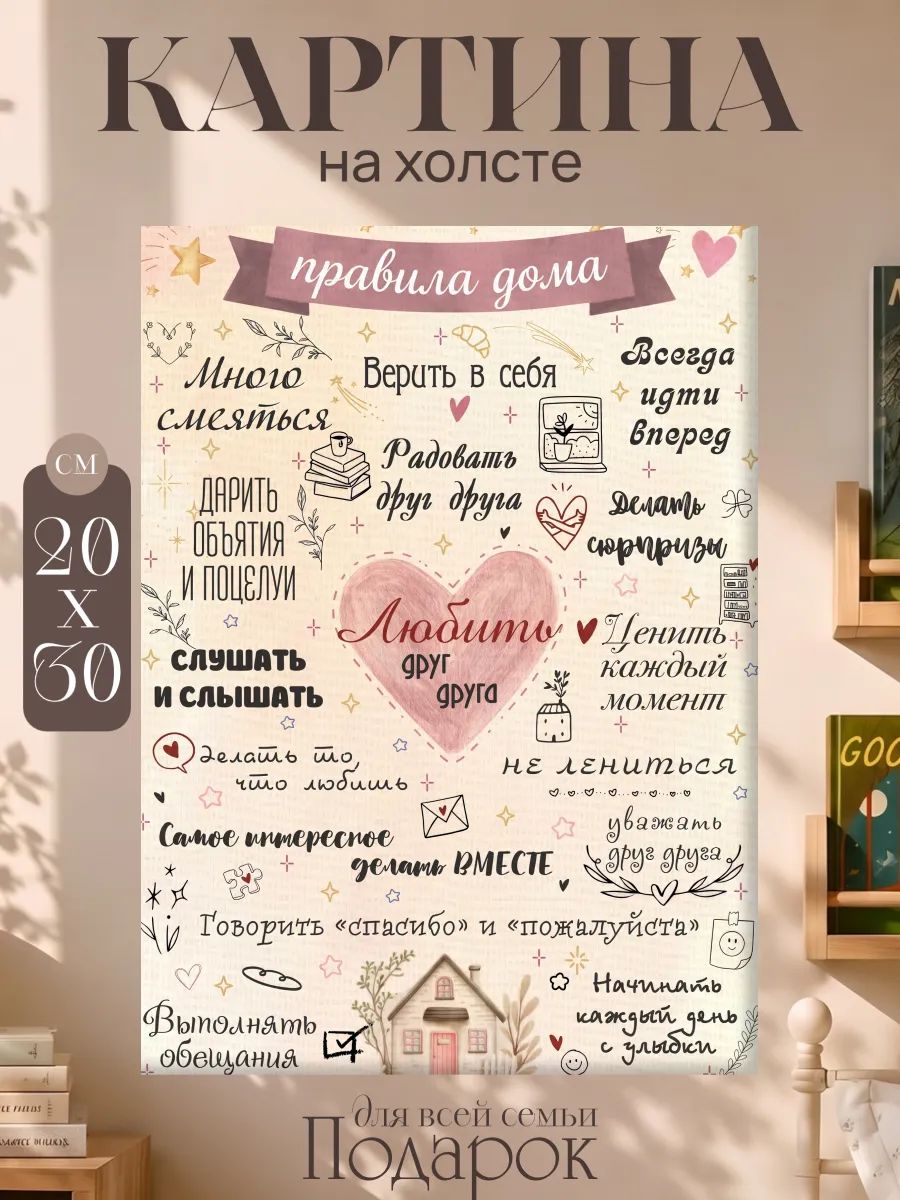 Картина на стену для интерьера 20х30 Правила нашего дома