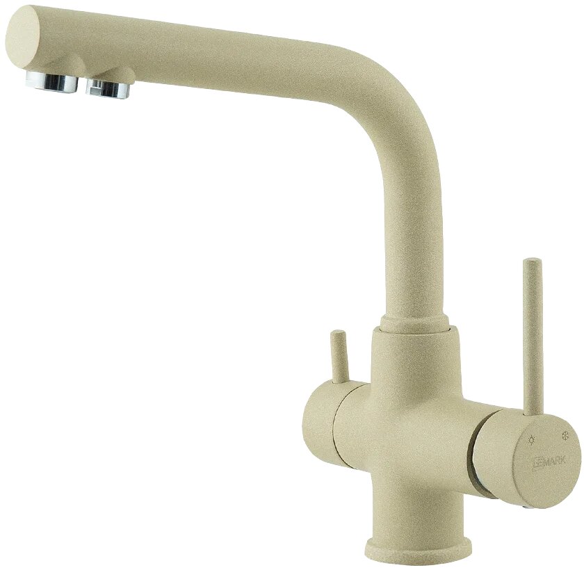 Смеситель для кухни Lemark Comfort LM3061PBG с краном для питьевой воды, с поворотным изливом, бежевый, матовый, однорычажный, латунный, с керамическим картриджем