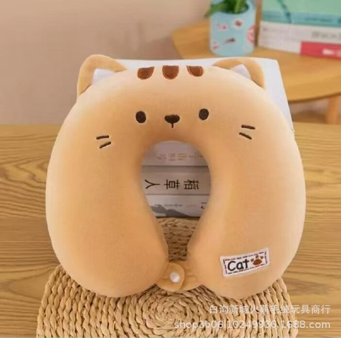 Кремово-желтый кот memory foam U-образная подушка для шеи плюшевая дорожная подушка чехол 30x30x10см