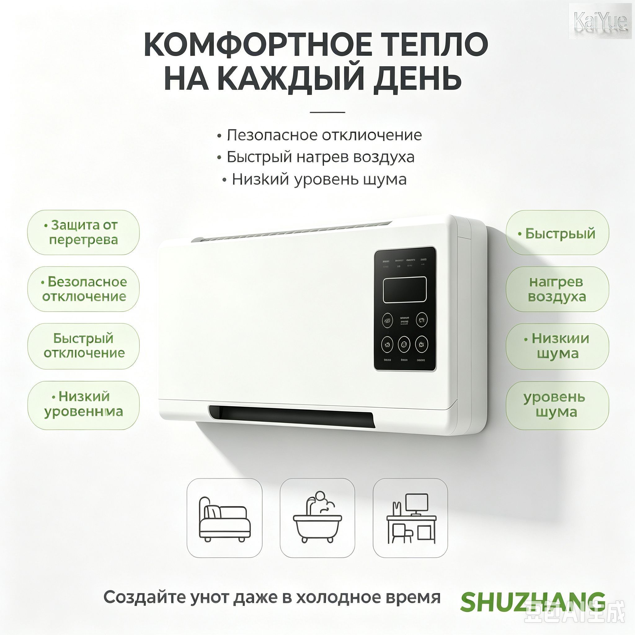 Настенный обогреватель термостойкий корпус с защитой от перегрева для дома и офиса электрический конвектор