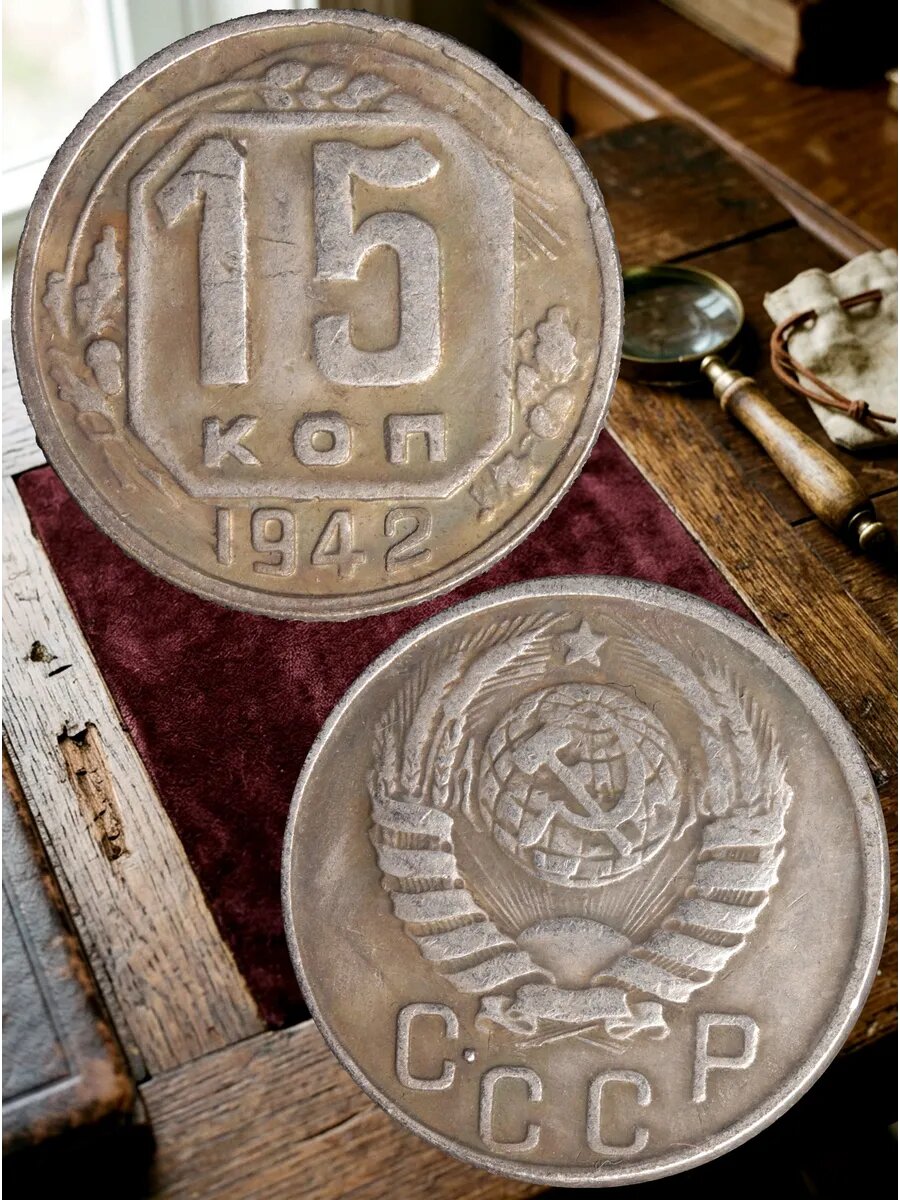 15 копеек 1942 года СССР Советский Союз. Погодовка. Советы.