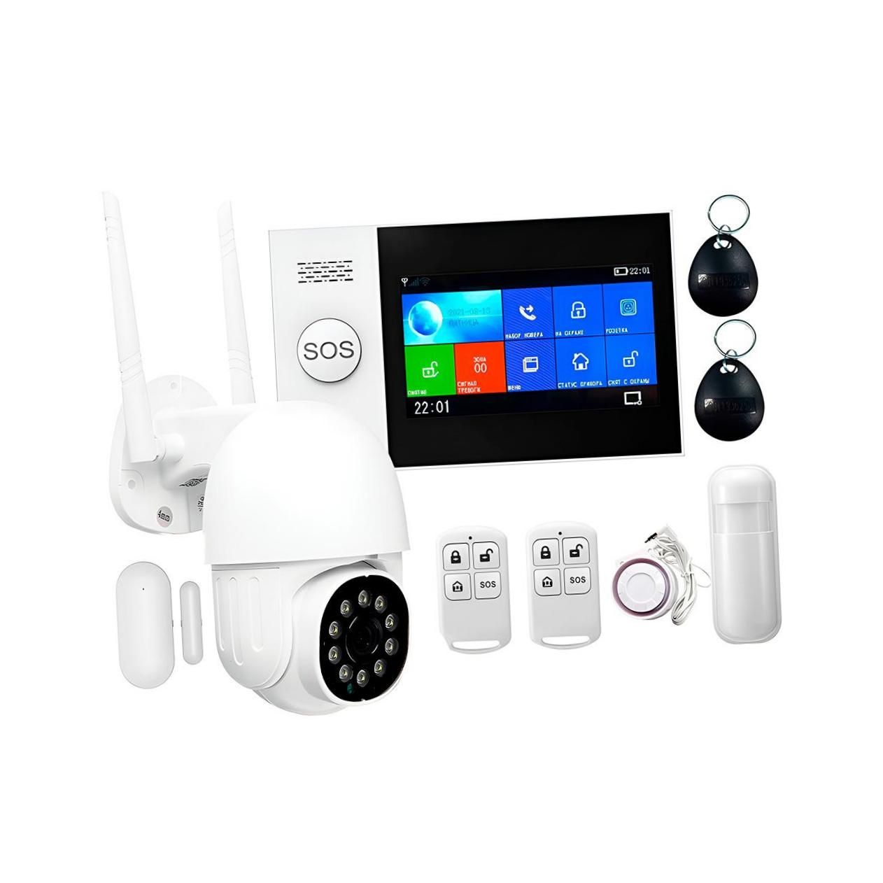 Страж Sensor-GSM и HDcom ASW5-9826-TUYA (O45182BE) GSM Wi-Fi сигнализация с уличной камерой для дачи, пожарная сигнализация в здании.