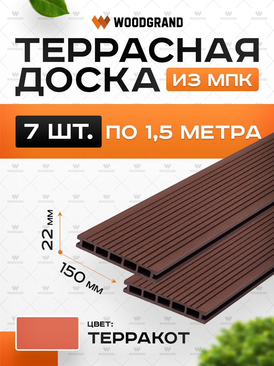 Террасная доска из МПК 150х22х1500 мм, Терракот, комплект 7 шт.