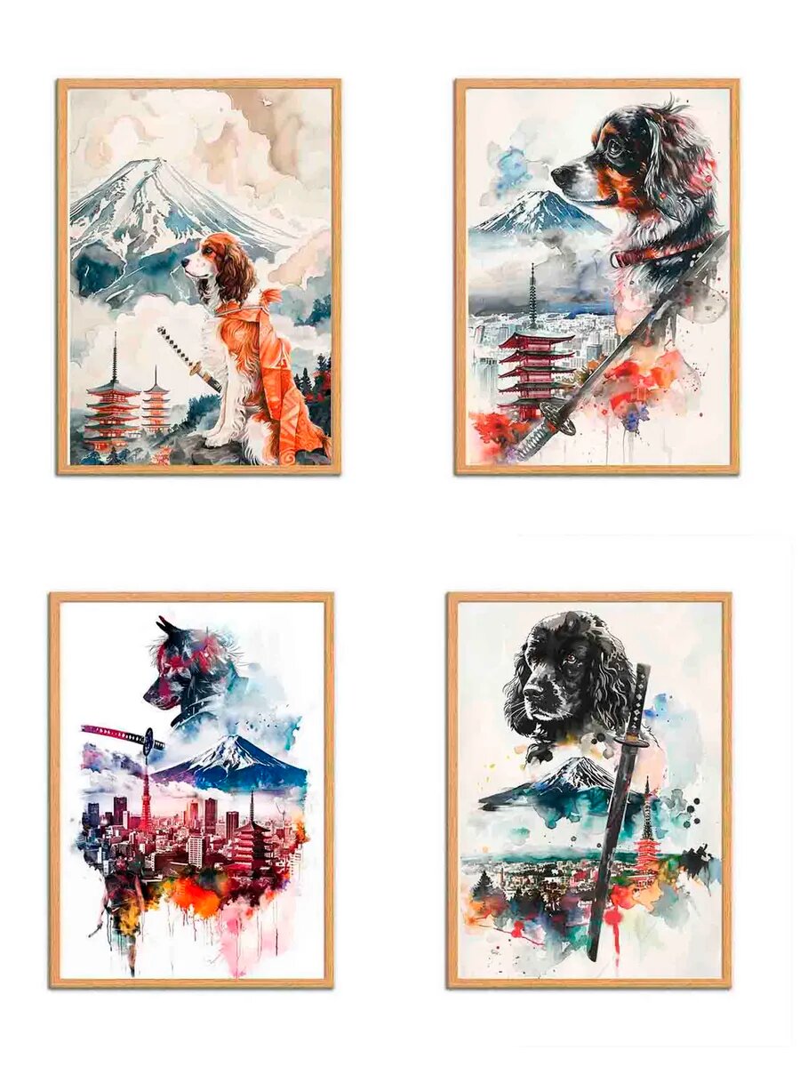 Русский спаниель Самурай, 4 Плаката, 30x21см