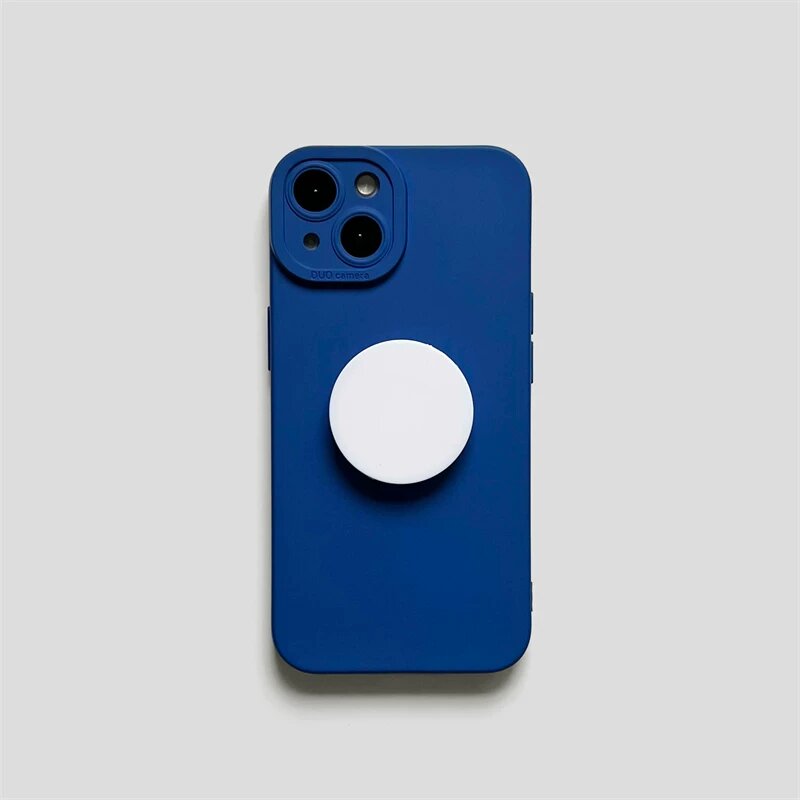 Ретро мягкая кожа чехол с подставкой для iPhone 15, белый + синий Клейна