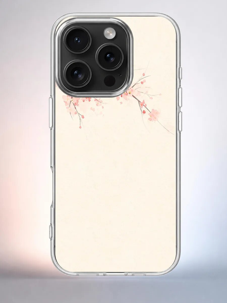 Чехол iPhone 15 Pro сакура на бумаге силиконовый прозрачный