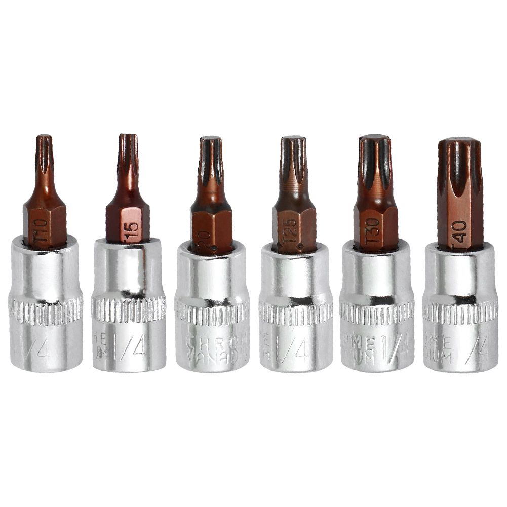 Набор из 6 торцевых бит Torx (T10, T15, T20, T25, T30, T40), хвостовик 1/4