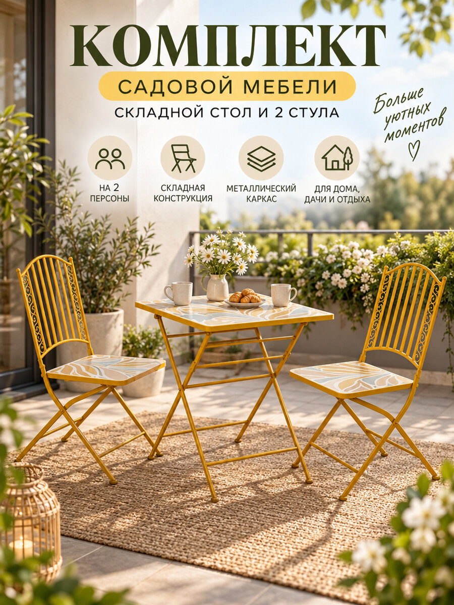 Комплект садовой мебели ВВА "Солнечные Цветы", металлический каркас, складная конструкция, желтый