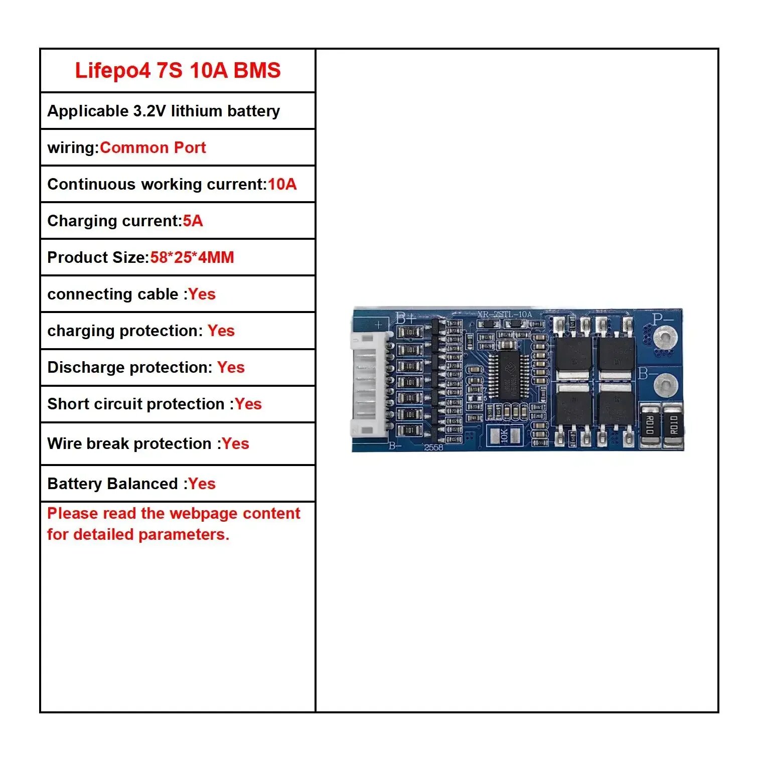 BMS LifePO4 7S 10A 5A 22.4В-25.9В, Common Port