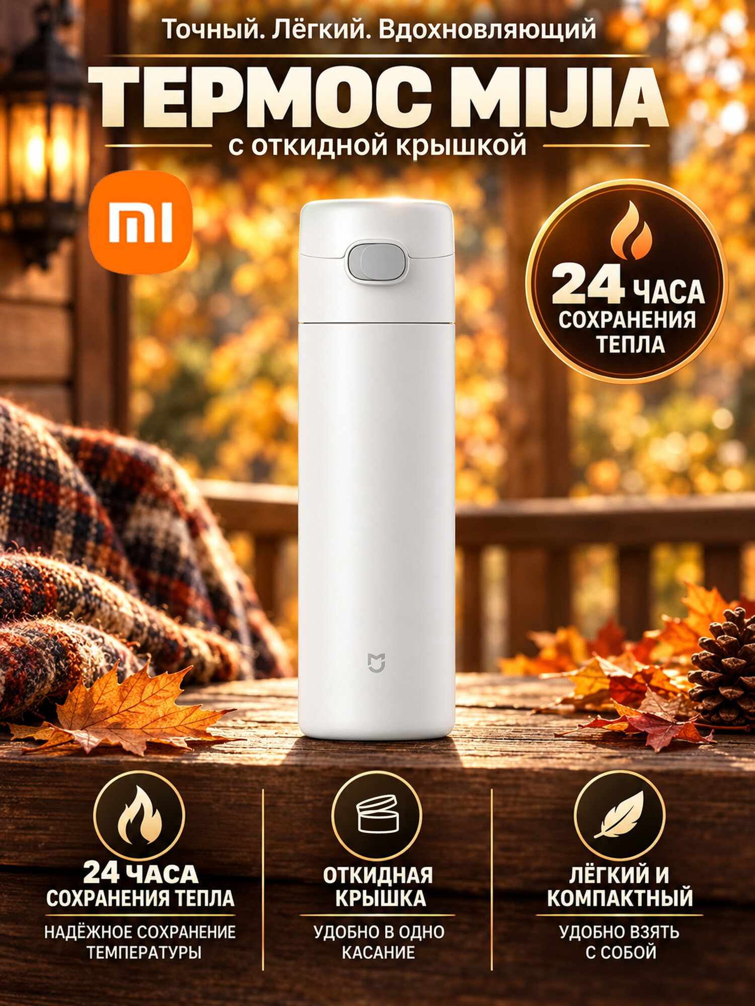 Xiaomi Mijia термос 480 мл, одноручное открытие, сохраняет тепло и холод, фильтр для чая