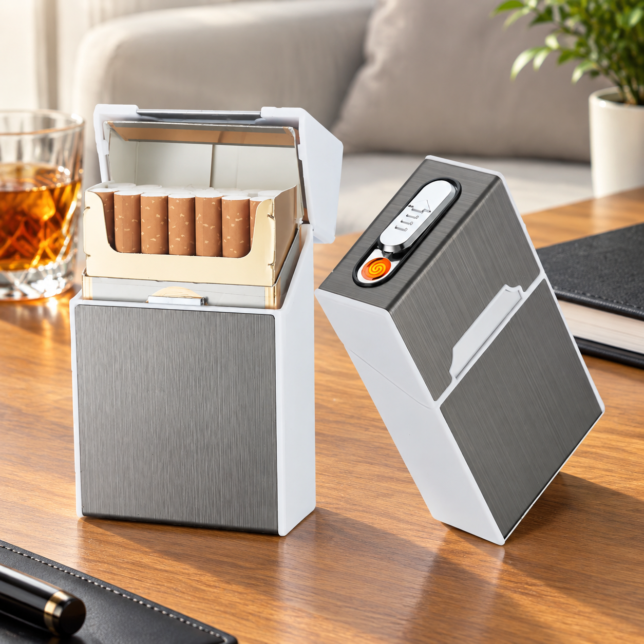 Портсигар металлический с USB зажигалкой, на магните, цвет серебро, 10х6х3 см, FatCat (Цвет товара: серебристый; Объем: 0.18 л)