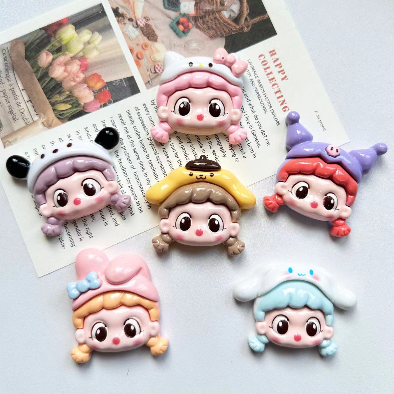 Милый мультяшный магнит на холодильник с головой девочки Sanrio, креативный объемный декоративный магнит.