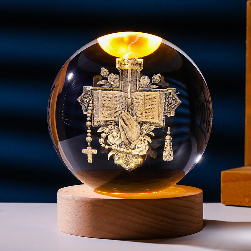 Креативные Руки Книга Крест 3D Кристальный Шар Ночник 6см С Теплым Основанием Настольный Подарок