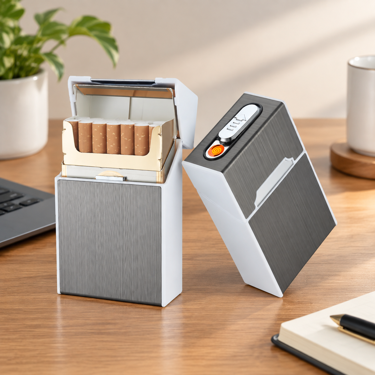 Портсигар металлический с USB зажигалкой, на магните, цвет серебро, 10х6х3 см, FatCat (Цвет товара: серебристый; Объем: 0.18 л)