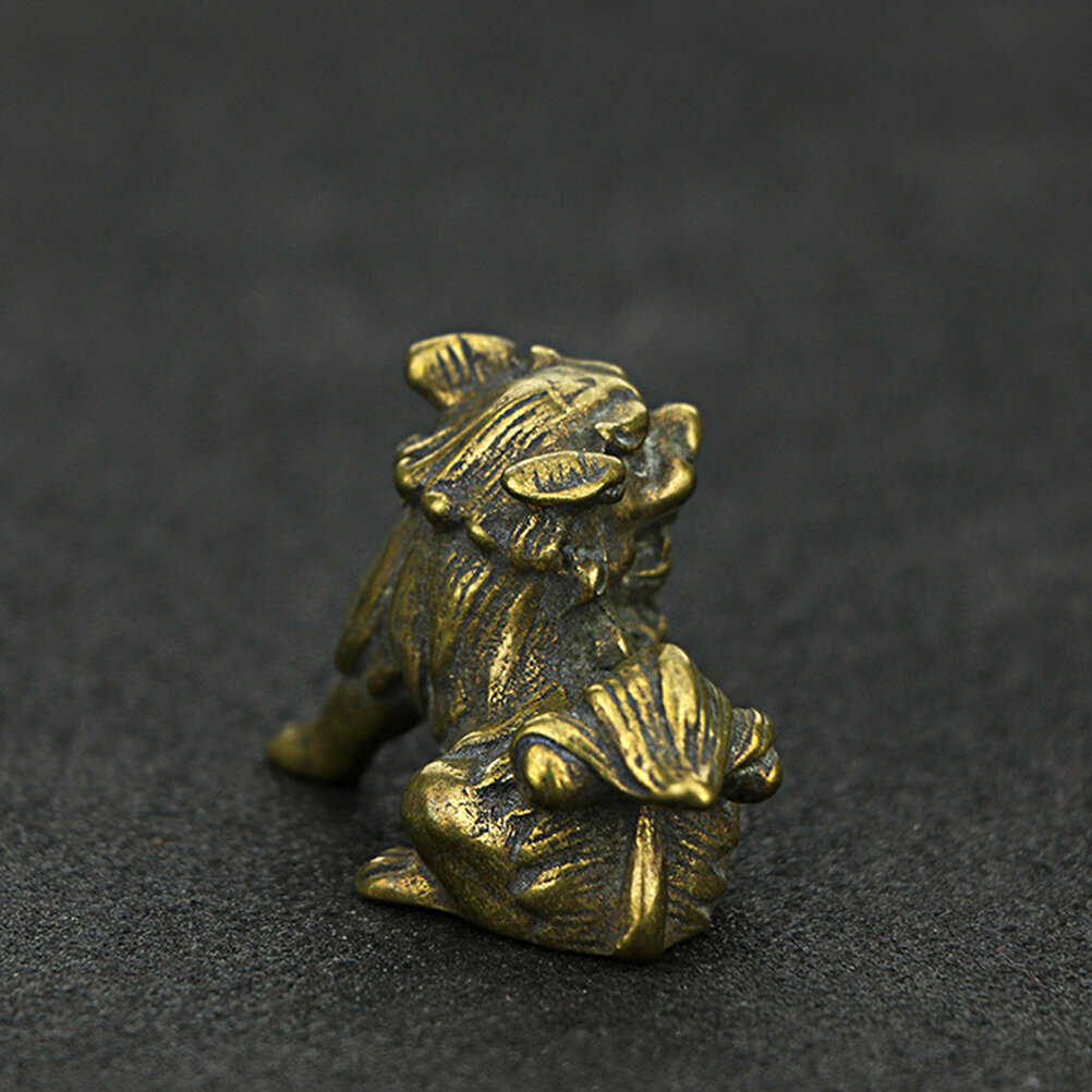 Пара Фен Шуй Львы Изделия Из Меди Для Украшения Стола 4 4x3 Cm Желтый