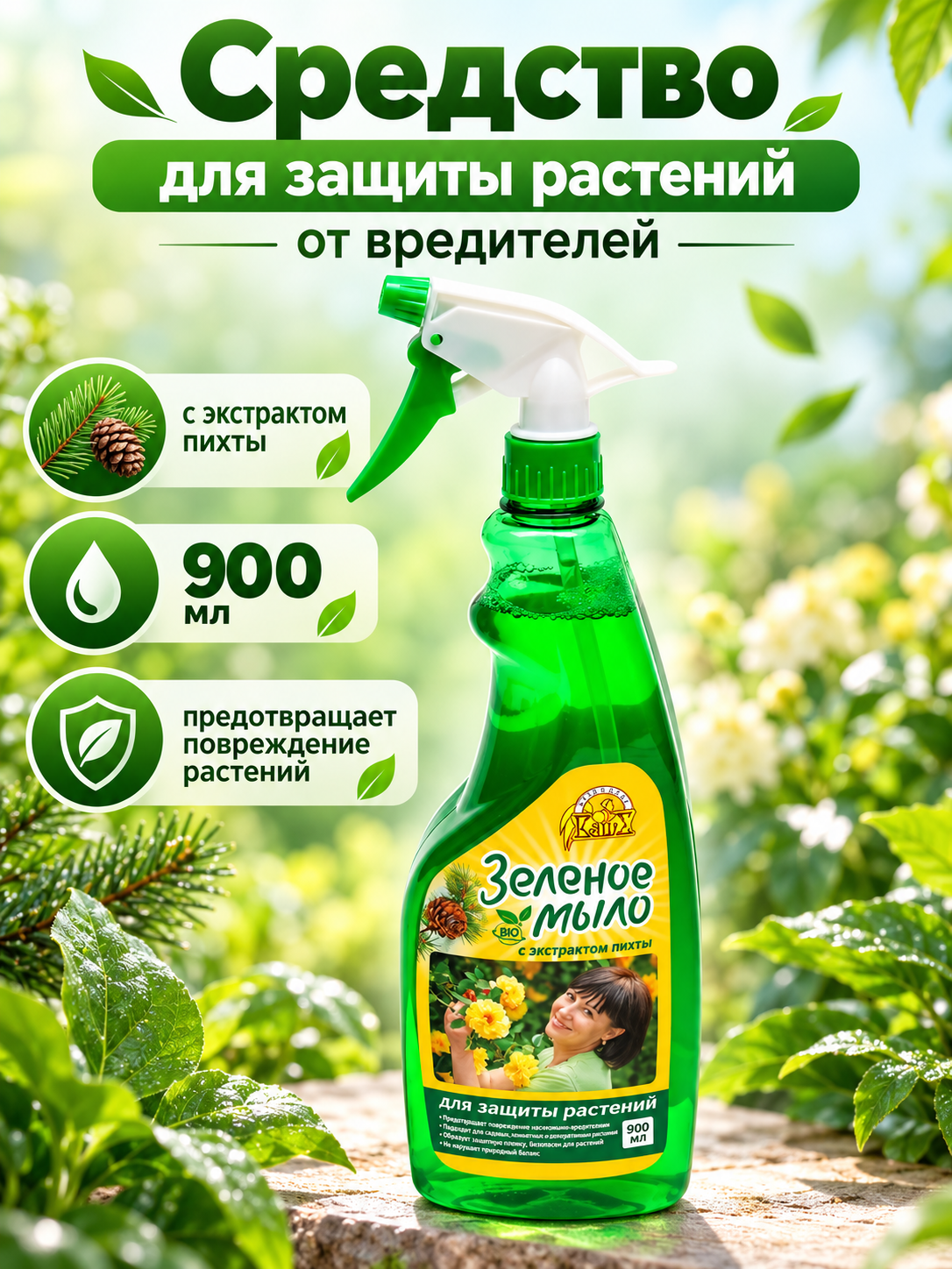Средство для защиты растений от вредителей "Зеленое мыло" с экстрактом пихты, 0,9 л