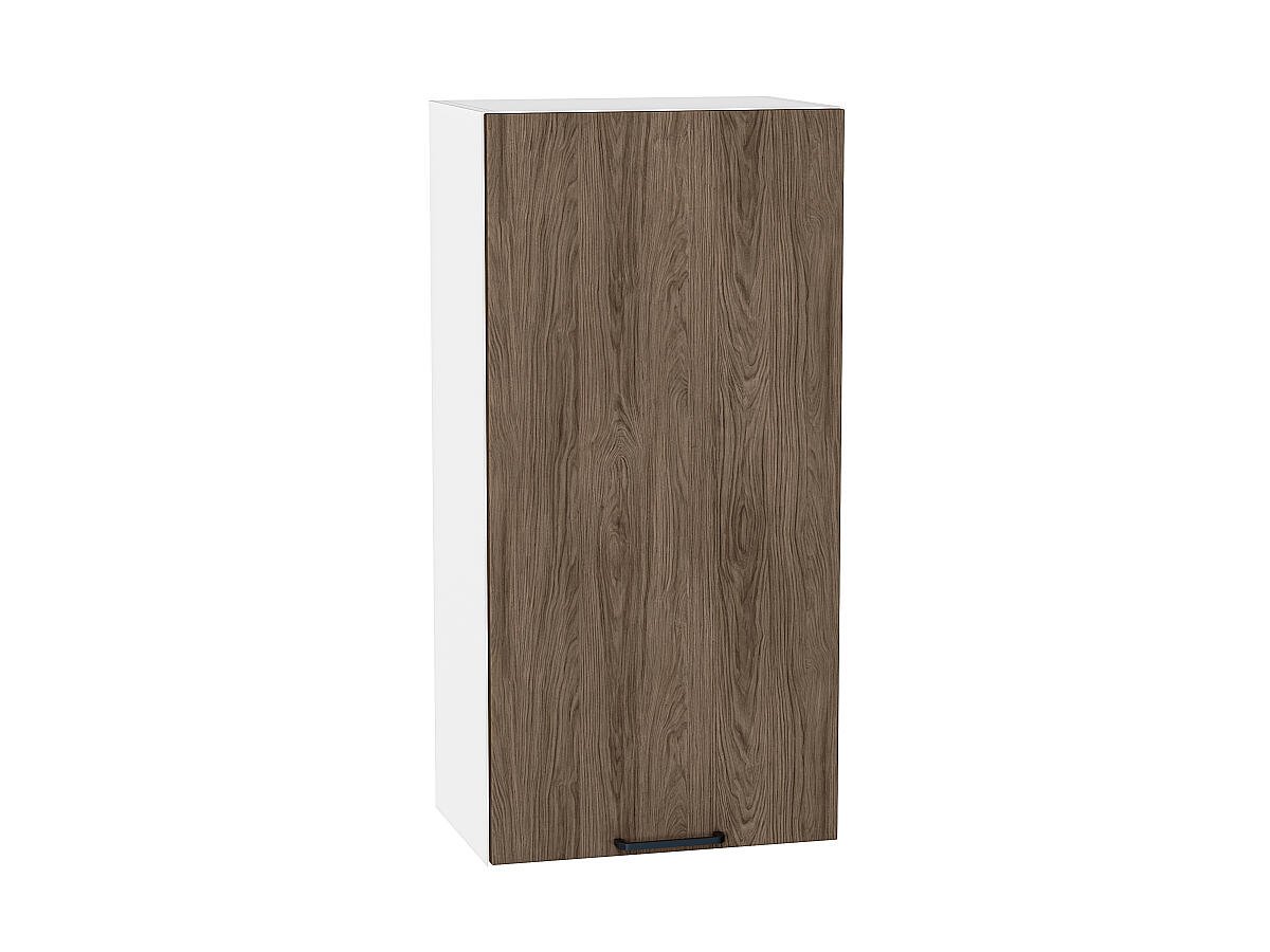 Шкаф верхний с 1-ой дверцей Флэт, цвет фасада Brown Casella Oak 2S, цвет каркаса Белый, 920*450*318 (В*Ш*Г) мм