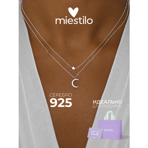 фото Колье miestilo, серебро, 925 проба, родирование, фианит, длина 44 см., серебристый