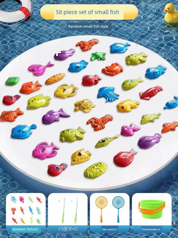 Стандартный набор для рыбалки 58 шт: 52 рыбки, 2 ведра, 2 удилища, 2 сети для детей 1-3 лет