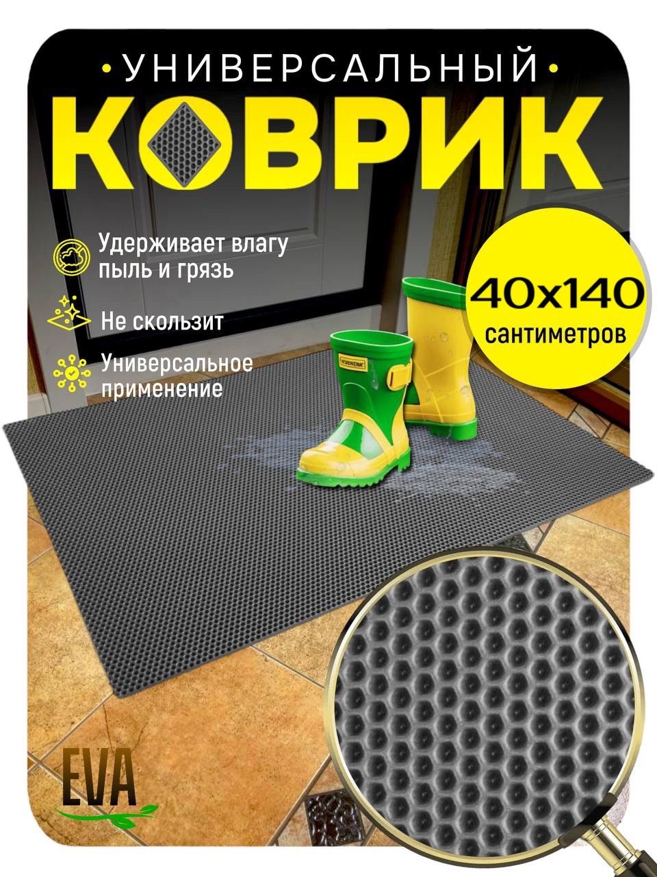 Тканс Коврик придверный 40x140 см 10 мм соты серый