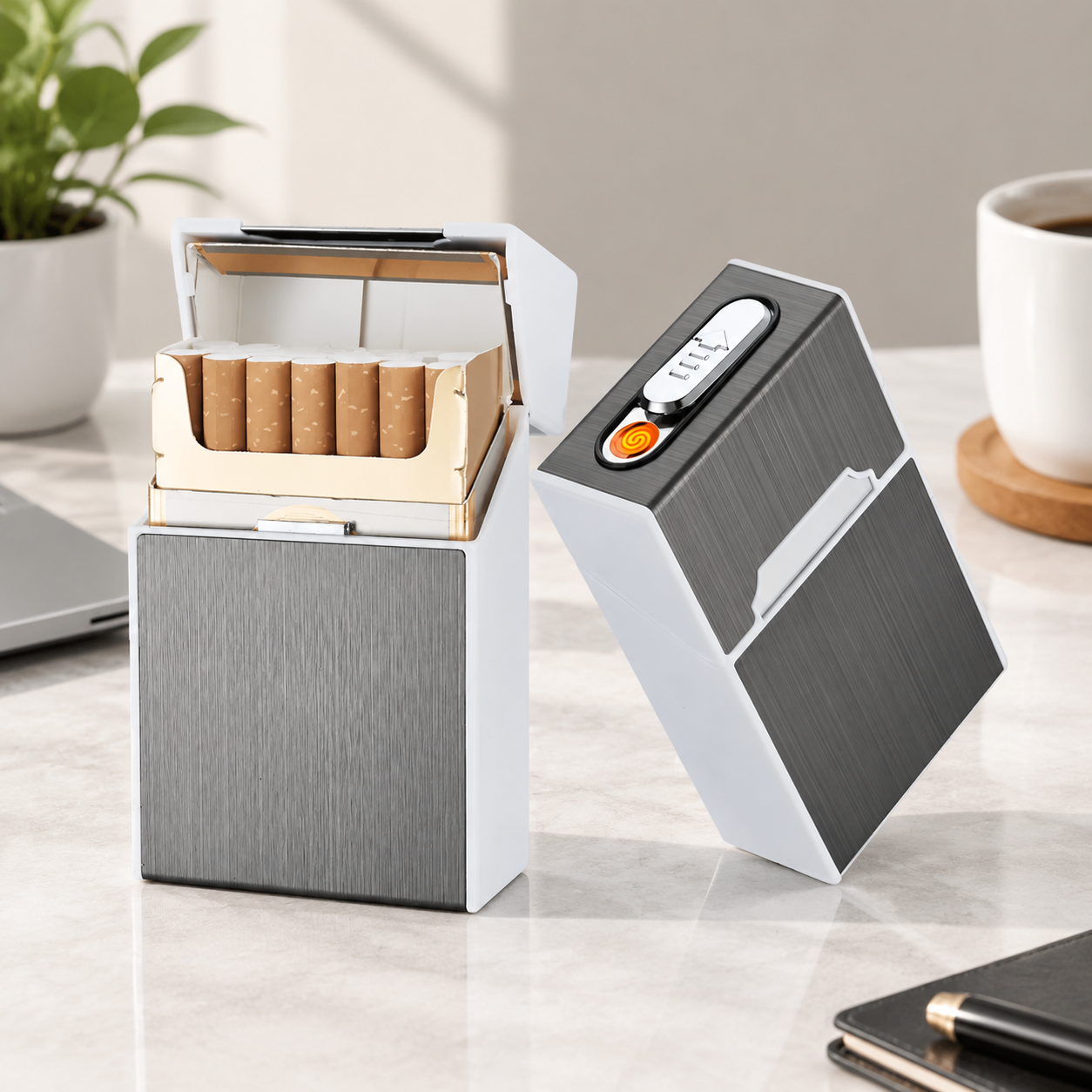 Портсигар металлический с USB зажигалкой, на магните, цвет серебро, 10х6х3 см, FatCat (Цвет товара: серебристый; Объем: 0.18 л)