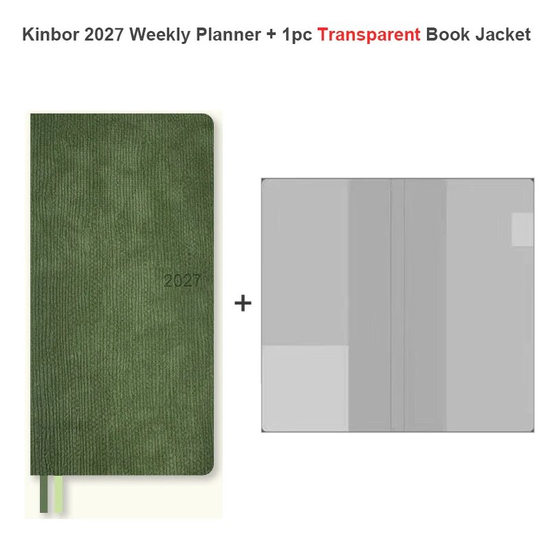 Еженедельный планировщик Kinbor 2027 Розовый, Green With Cover