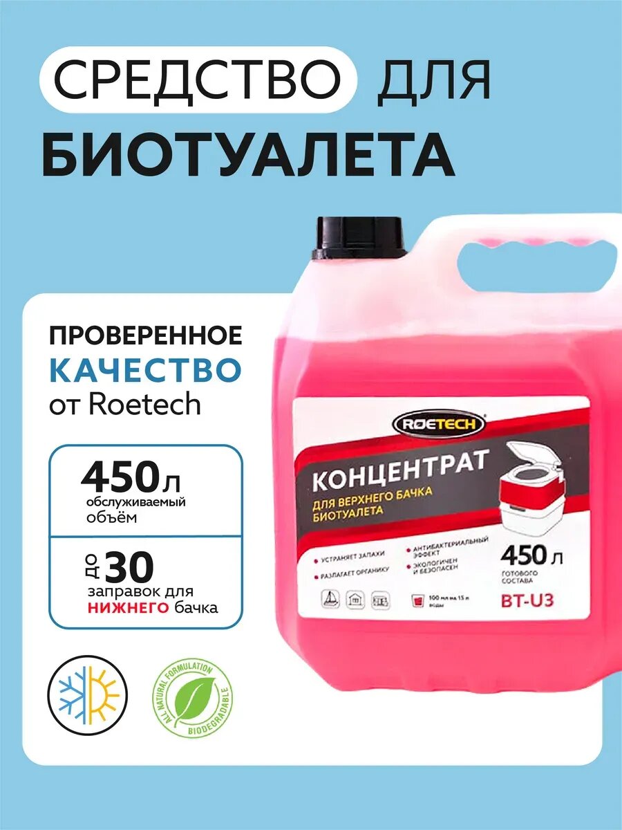 Жидкость для верхнего бачка биотуалета Roetech BT-U3, 3л