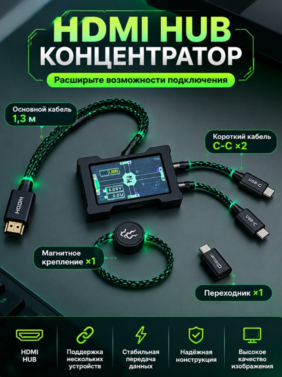 USB-хаб G1HM6 8K: 8000 Гц, Отдельное Питание, С Экраном, Игровой Концентратор Для Рабочего Стола, Игровая Атмосфера