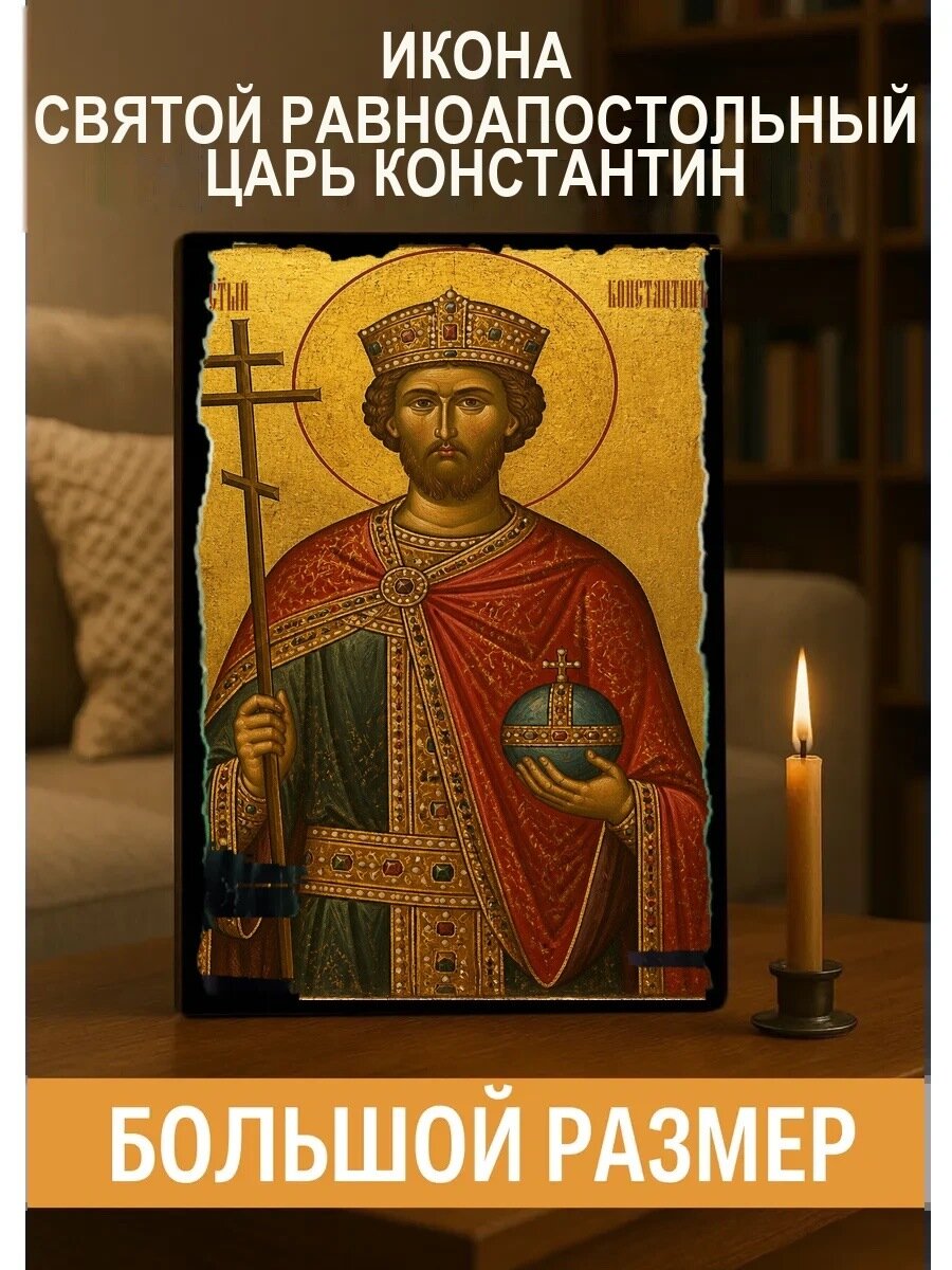 Икона Святой равноапостольный царь Константин, на дереве, 30×40 см