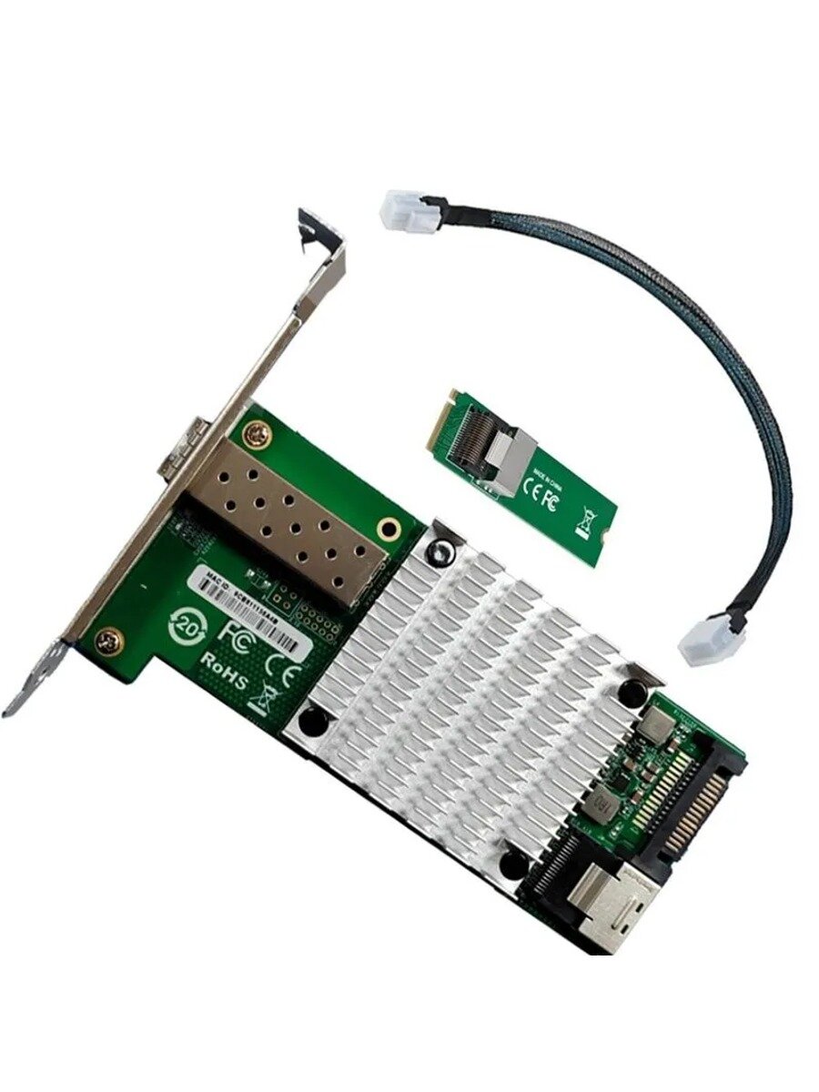 Сетевая карта M.2 Key M 10G SFP+ для чипсета Intel 82599 с кабелем SFF-8087