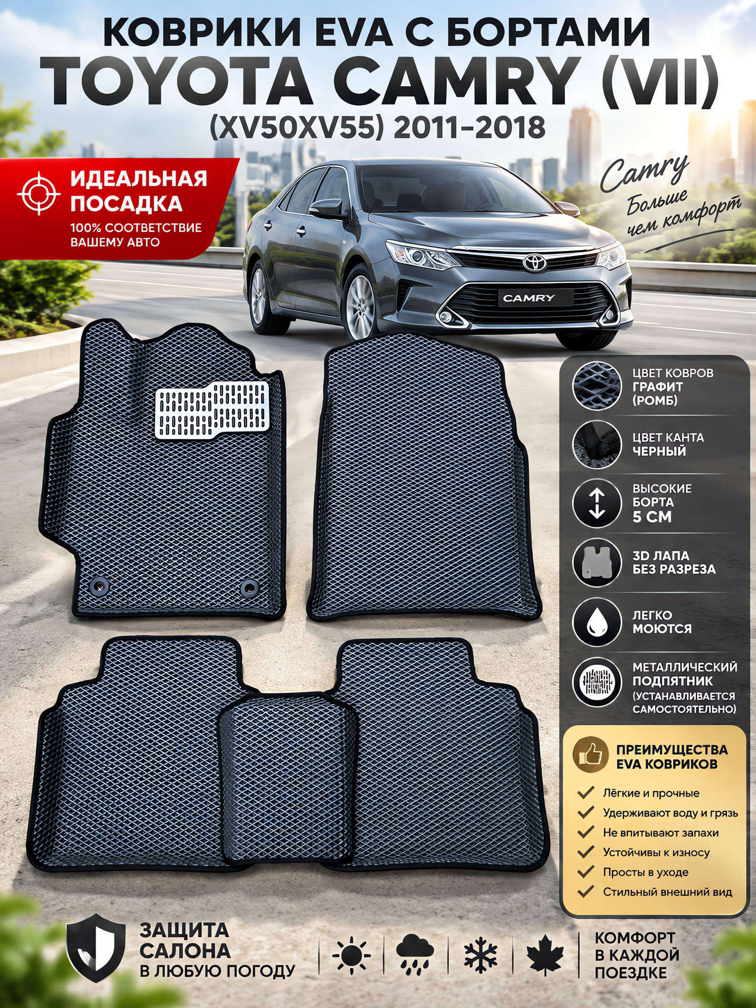 Комплект EVA с бортами Toyota Camry (VII) XV50/55/ 2011-18/Тойота Камри 7 50/55