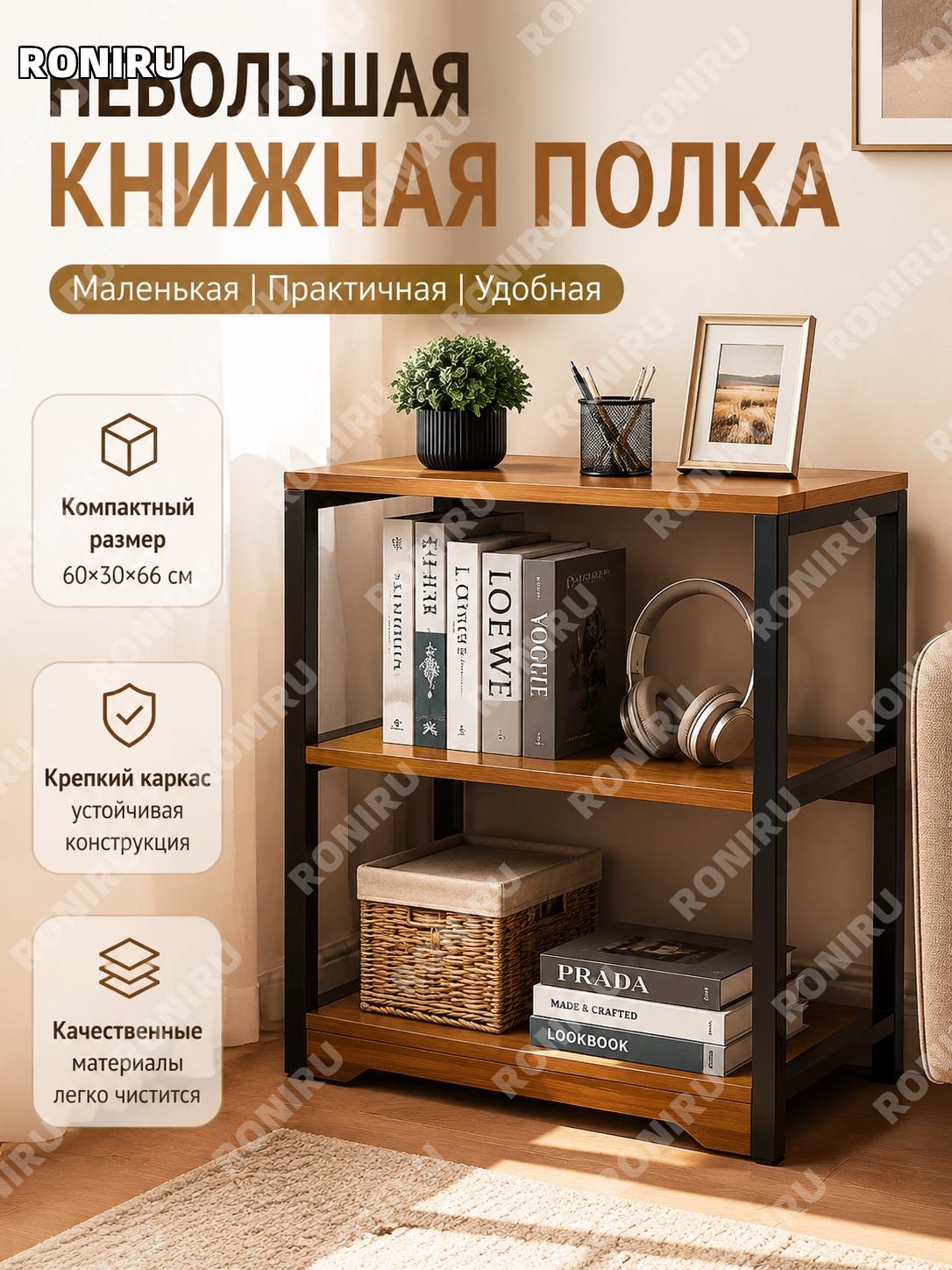 Книжный шкафчик для стола, настольный стеллаж 60×30×66 см, маленький стеллаж для книг, цвет полевой дуб, плита