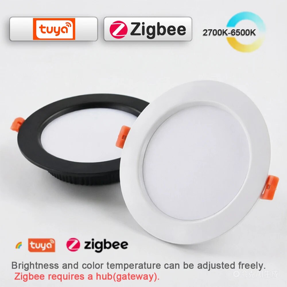 Умный потолочный светильник Tuya 3CCT алюминиевый Zigbee 2700-6500K, Quality driver 220V, White, 9W