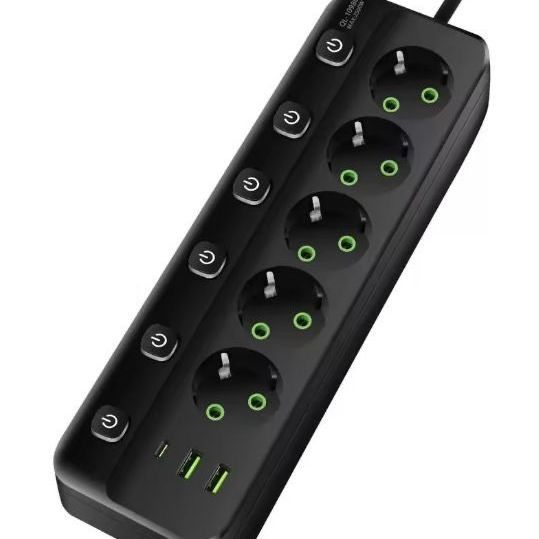Настольный удлинитель KINGLINK 11 в 1 (5 AC + 3 USB) 5 выключателей 1.8м кабель Для офиса и дома