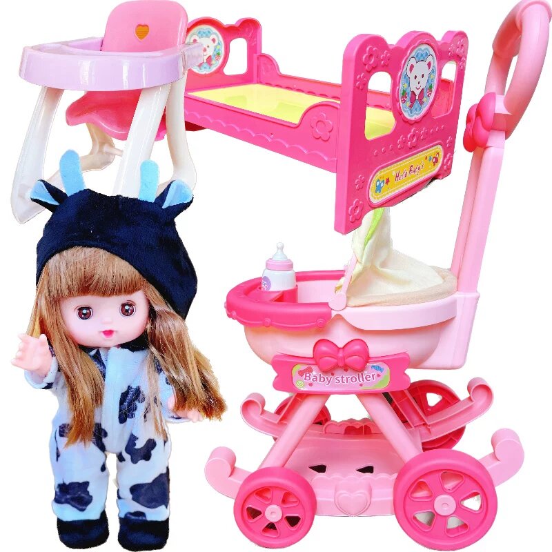 Набор игрушечных машинок с кроватью и стулом для девочек 3-6 лет