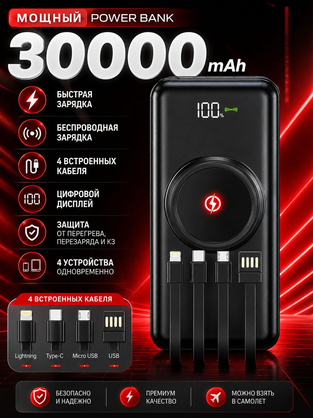 Hjlsb Внешний аккумулятор, 30000 мАч