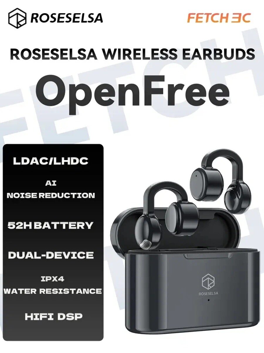Roseselsa Наушники беспроводные с микрофоном, Bluetooth, USB Type-C, черный матовый