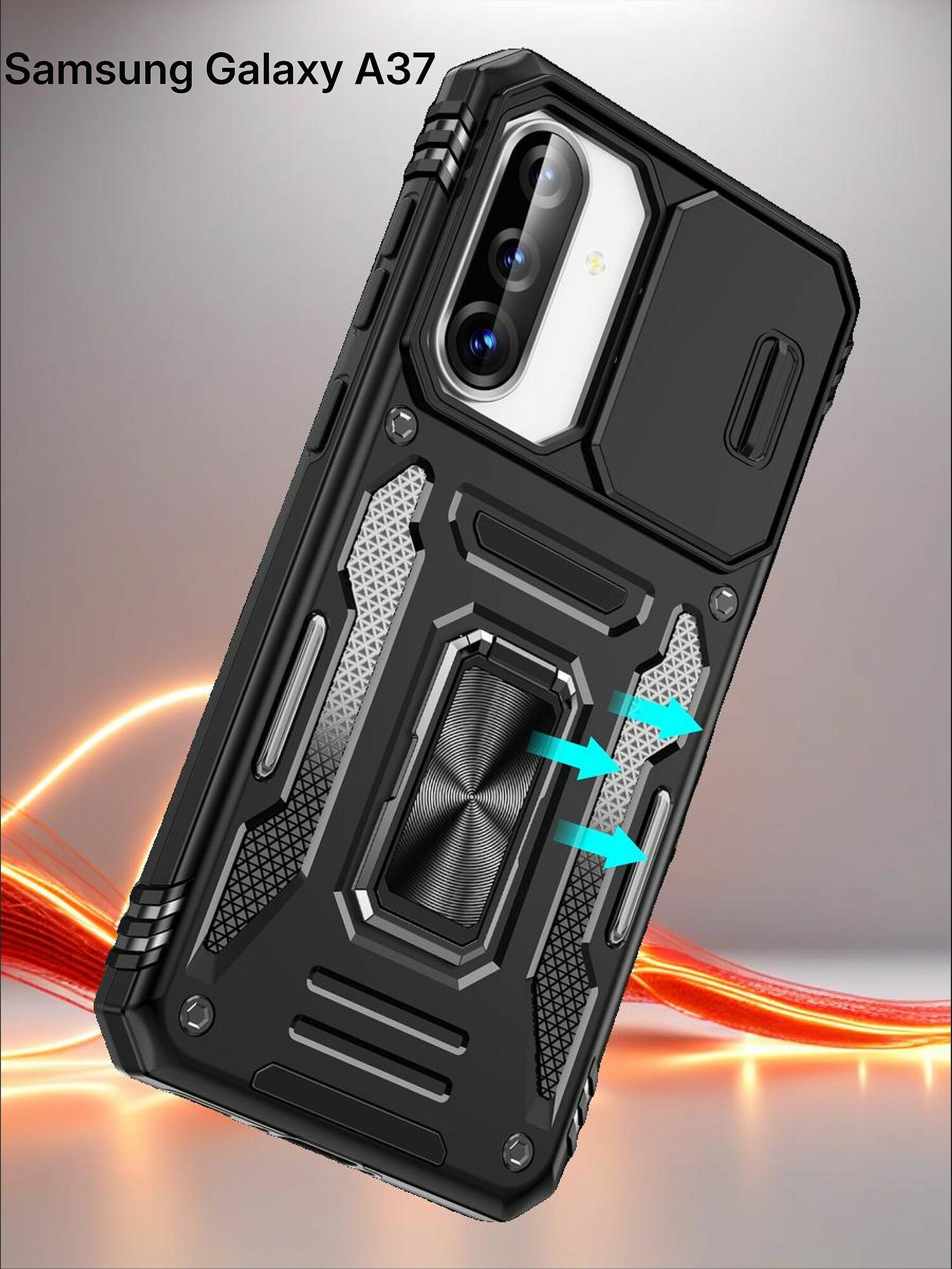 Чехол Safe Case с кольцом и защитой камеры для Samsung Galaxy A37 черный