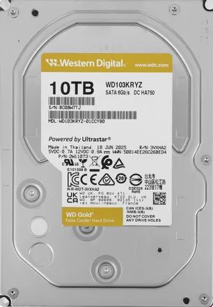 Western Digital 10 ТБ Внутренний жесткий диск Жесткий диск Western Digital Gold WD103KRYZ 10ТБ 3,5" 7200RPM 512MB (SATA III), 3.5", 7200 об/мин, SATA III 6 Гбит/с (WD103KRYZ)