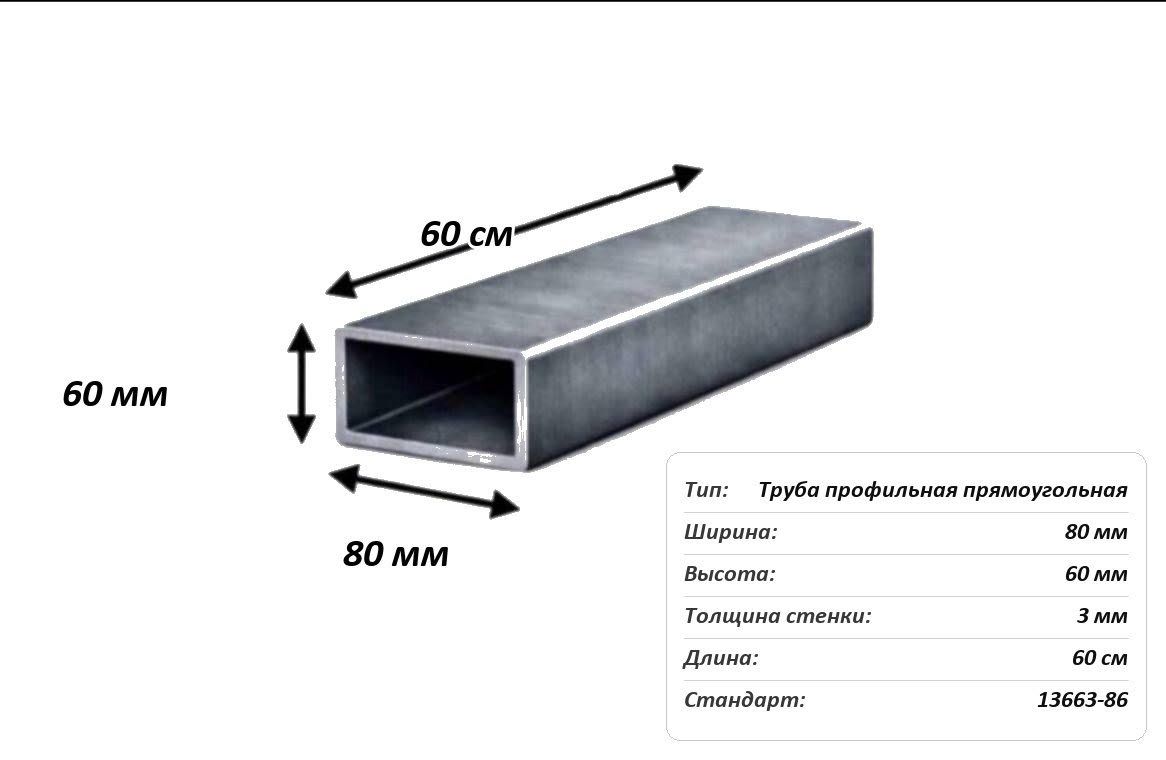 Трубы электросварные профильные 80х60х3.0мм --60см ГОСТ 13663-86