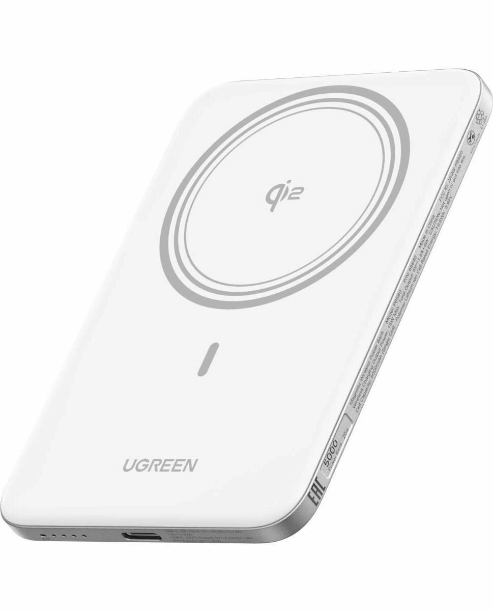 Внешний аккумулятор MagSafe uGreen PB580 MagFlow Air 5000mAh белый