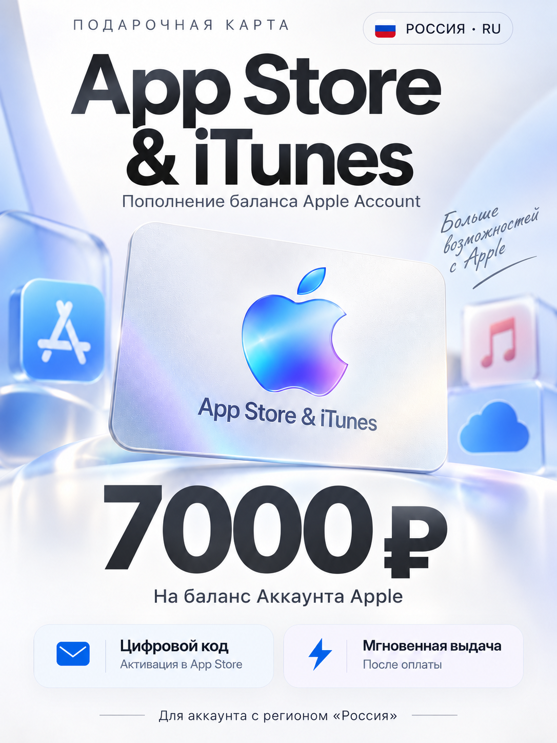 App Store iTunes (RU) 7000 RUB Россия - цифровая карта - код активации