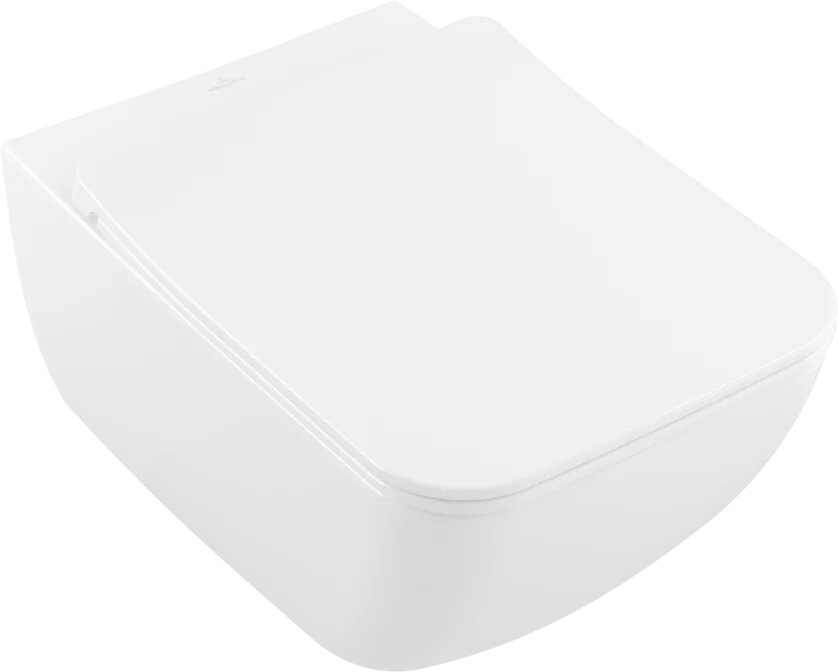 Унитаз подвесной Villeroy & Boch Venticello 4611RL01 с микролифтом, безободковый, без бачка, антивсплеск, фарфоровый, белый, глянцевый, прямоугольный, сиденье для унитаза в комплекте